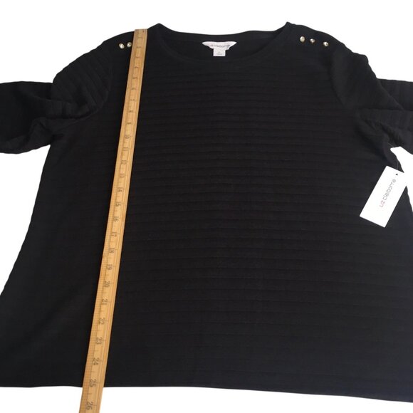 Liz Claiborne Knit Sweater Top Women XL Black Stripe Long Sleeve Shoulder Button - Picture 7 of 16